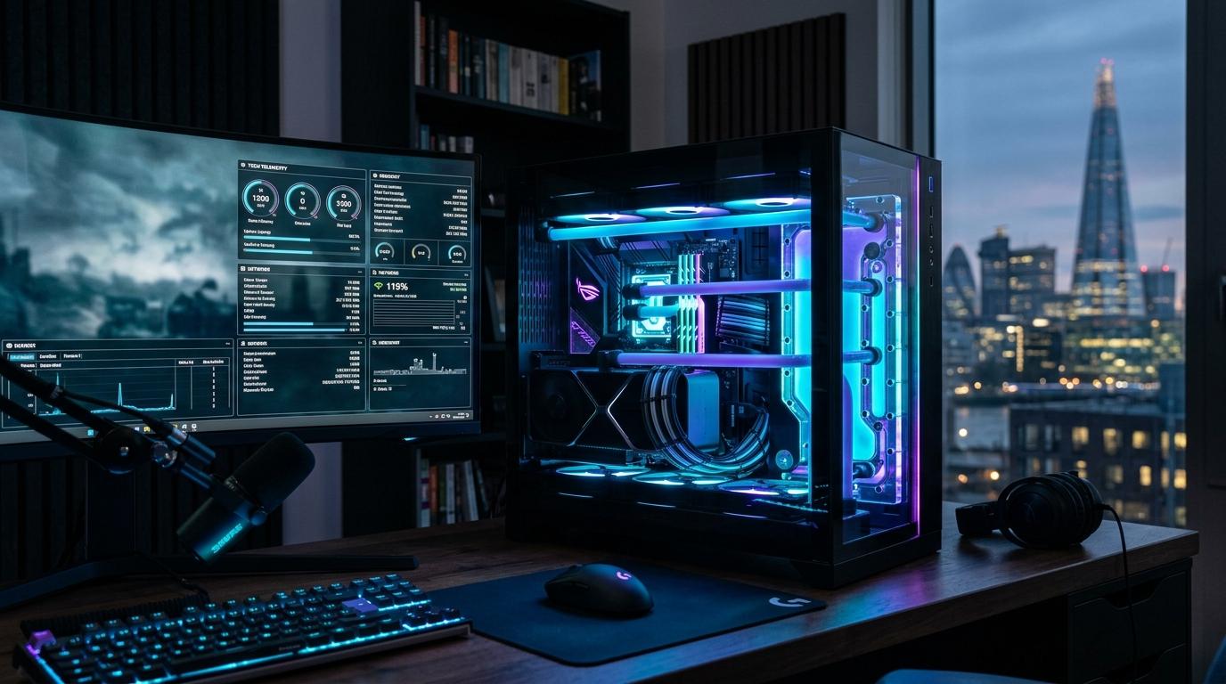 Custom built gaming computer and workstation with clean cable management in London
