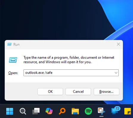 Open Outlook in Safe mode