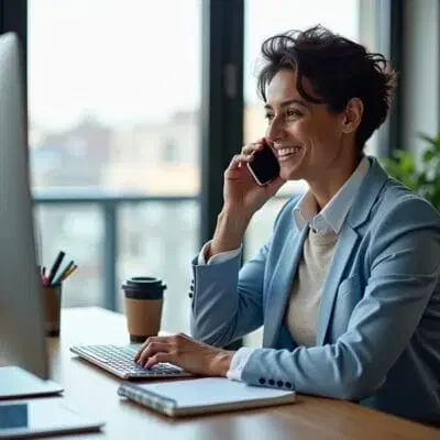 Woman on phone at desk