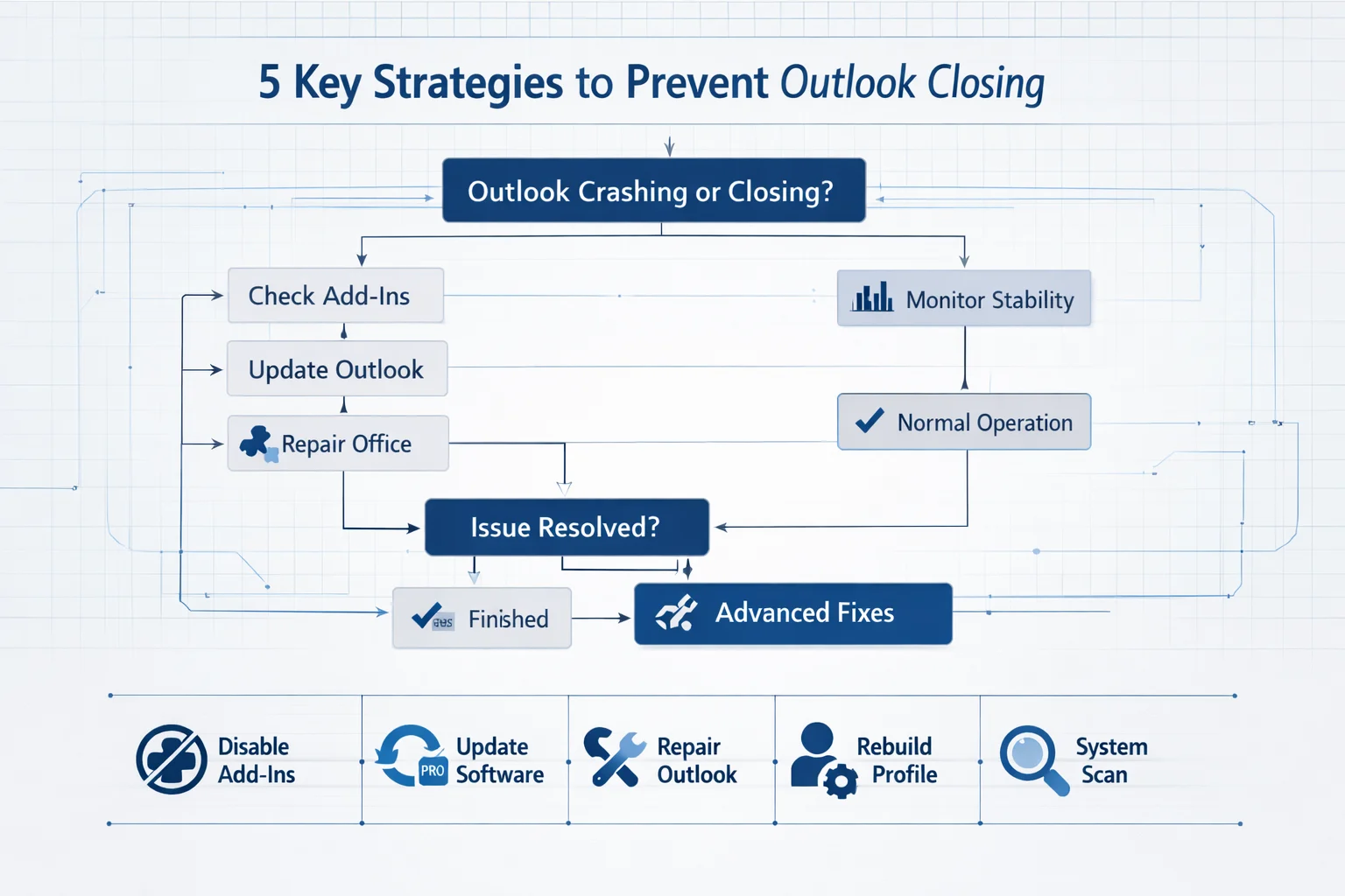 How to fix Microsoft Outlook Closes When Minimised outlook craching or closing flow chart