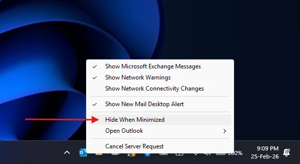 How to fix Microsoft Outlook Closes When Minimised uncheck hide when minimised